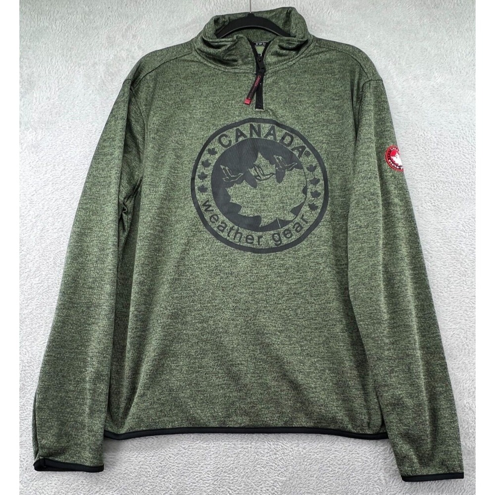 Canada Weather Sweatshirt Mens L Gear Quarter Zip Pullover Green Heather Fleece